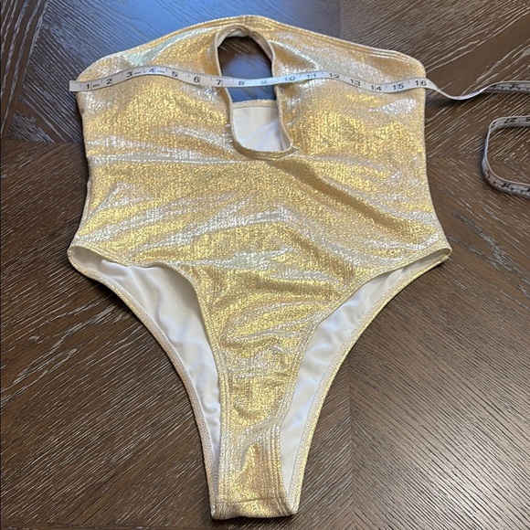 Shein 2 piece set sexy shiny gold one piece with a cover-up Size L - Picture 14 of 17